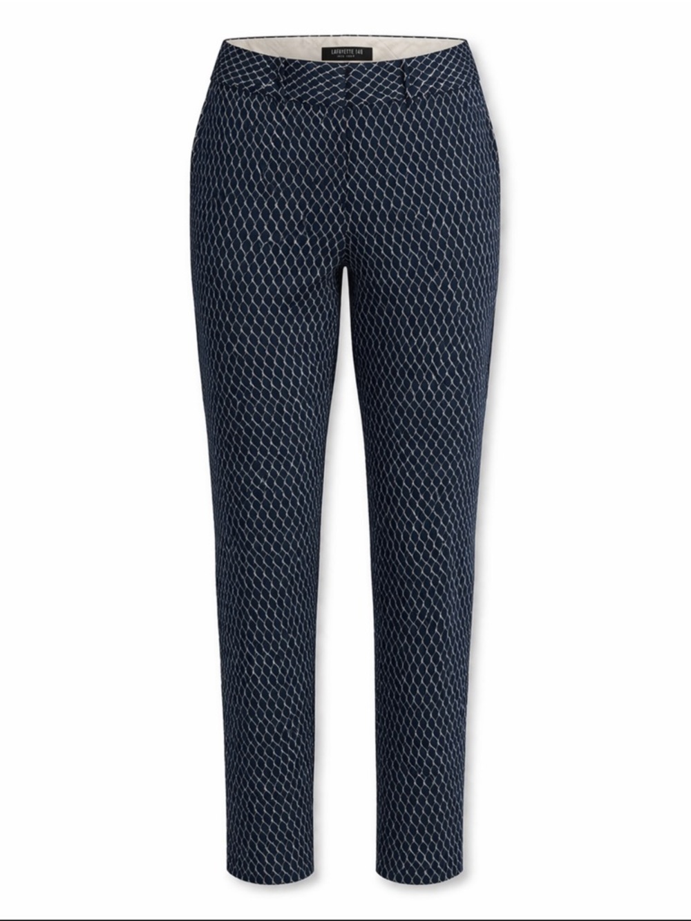 Lafayette 148 New York Navy & White Lattice Print Side Stripe Ankle Pants Size 2